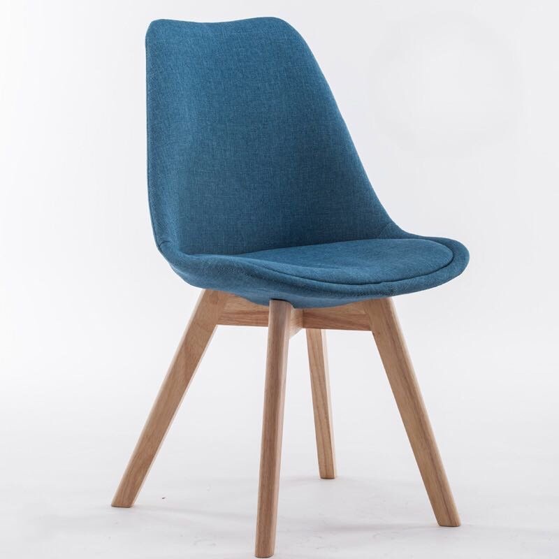 Ghế Eames chân gỗ bọc vải bố GLM27 màu xanh