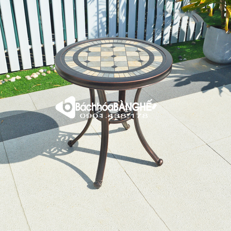 Bàn tròn cafe sân vườn ngoài trời nhôm đúc mặt đá BSV24