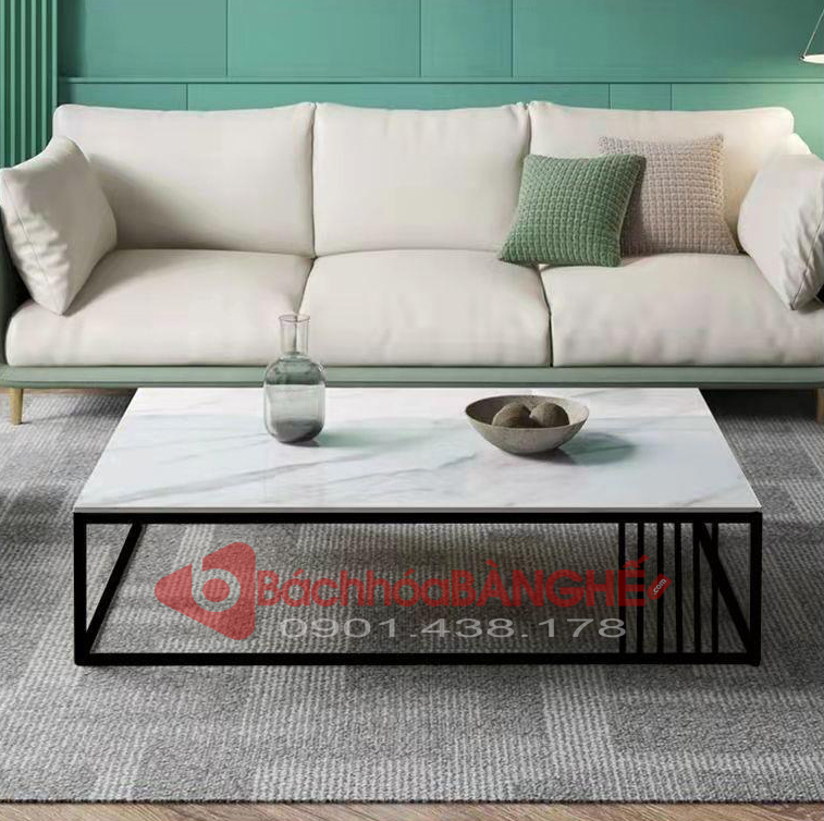 Bàn sofa chữ nhật 1m2 1m4 mặt đá khung thép BM20