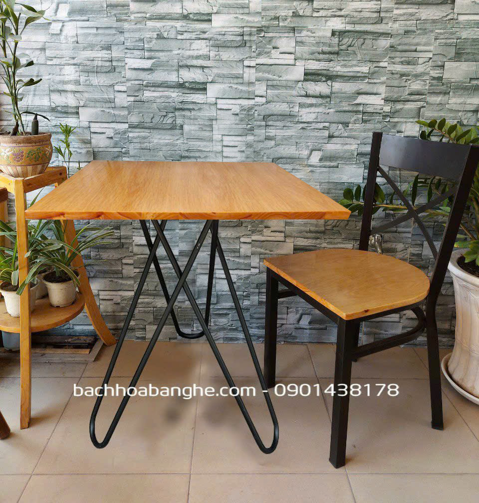 Bộ bàn ghế cafe nhà hàng quán ăn ghế gỗ chân sắt 196